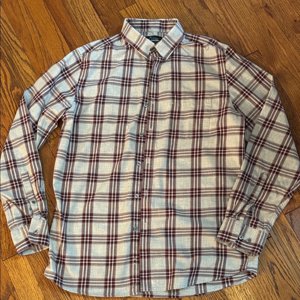 Marc Anthony Burgundy and gray Plaid Button-Down Shirt
